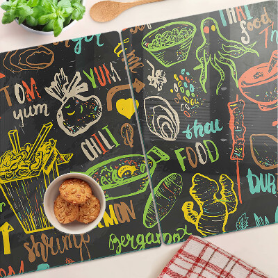 Szklana deska do krojenia Motyw kulinarny z jedzeniem