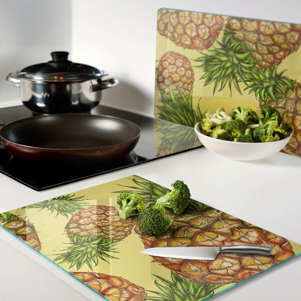 Szklana deska do krojenia Ananasy na żółtym tle