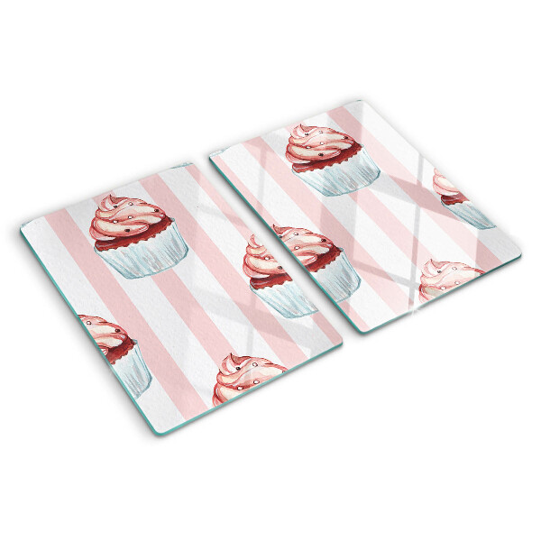 Deska kuchenna szklana Babeczki na różowych paskach