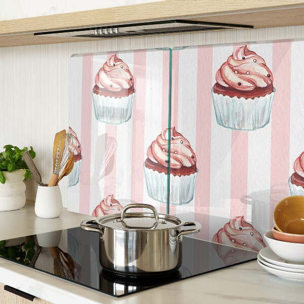 Deska kuchenna szklana Babeczki na różowych paskach