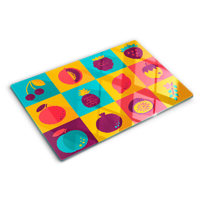 Szklana deska kuchenna Motyw owoców w kolorowych kwadratach