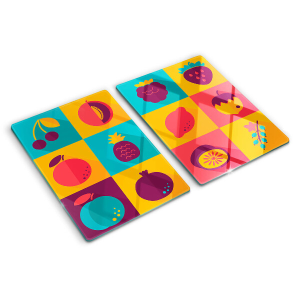 Szklana deska kuchenna Motyw owoców w kolorowych kwadratach