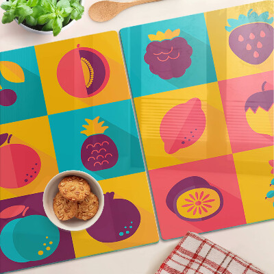 Szklana deska kuchenna Motyw owoców w kolorowych kwadratach