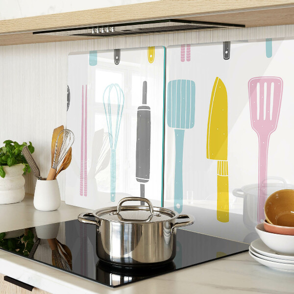 Deska kuchenna szklana Przybory kuchenne w pastelowych kolorach