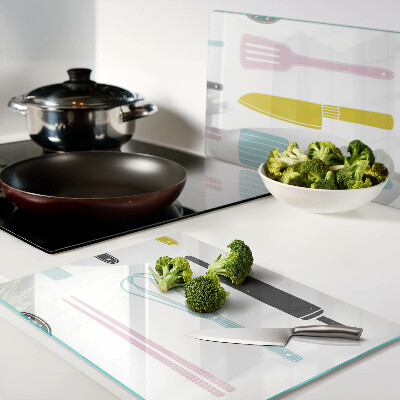 Deska kuchenna szklana Przybory kuchenne w pastelowych kolorach