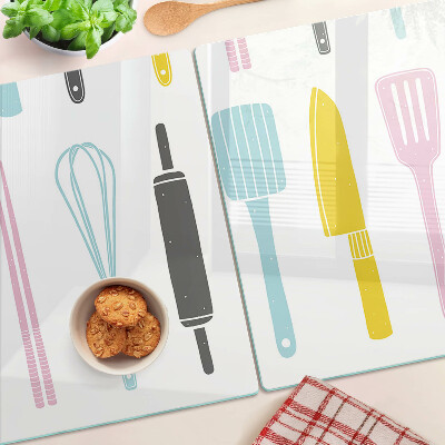Deska kuchenna szklana Przybory kuchenne w pastelowych kolorach