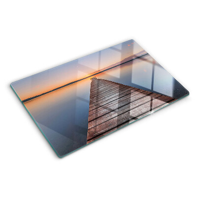 Szklana deska kuchenna Molo nad jeziorem o zachodzie słońca