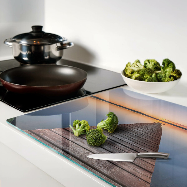 Szklana deska kuchenna Molo nad jeziorem o zachodzie słońca