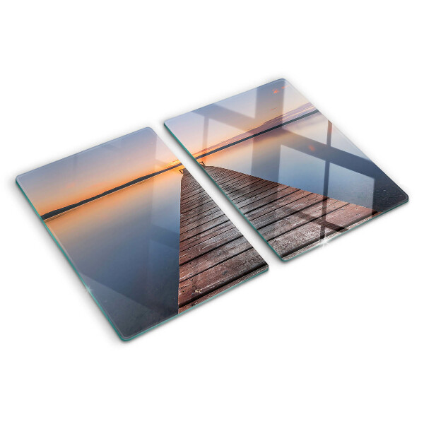 Szklana deska kuchenna Molo nad jeziorem o zachodzie słońca