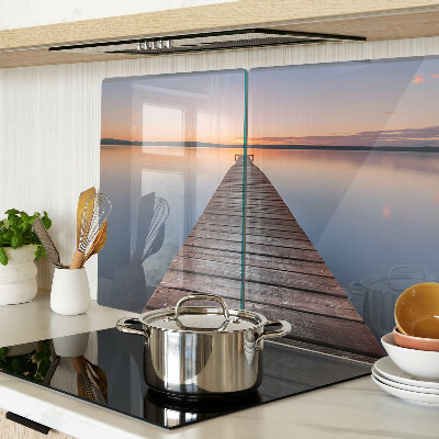 Szklana deska kuchenna Molo nad jeziorem o zachodzie słońca