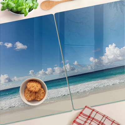 Deska kuchenna szklana Plaża z turkusową wodą i chmurami
