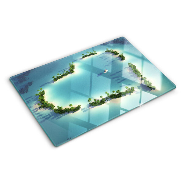 Snijplanken van glas Een paradijselijk eiland met palmbomen