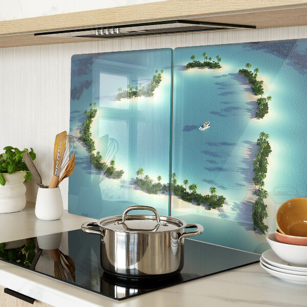 Snijplanken van glas Een paradijselijk eiland met palmbomen