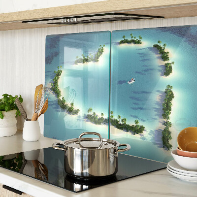 Snijplanken van glas Een paradijselijk eiland met palmbomen