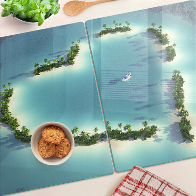 Snijplanken van glas Een paradijselijk eiland met palmbomen