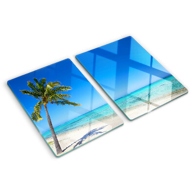 Glazen snijplanken Strand met een palmboom
