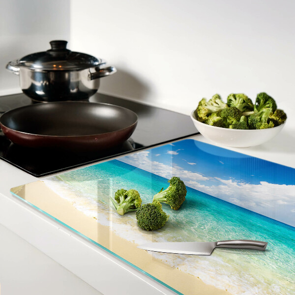 Szklana deska do krojenia Plaża z turkusową wodą i chmurami