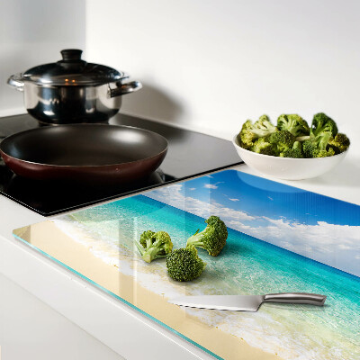 Szklana deska do krojenia Plaża z turkusową wodą i chmurami