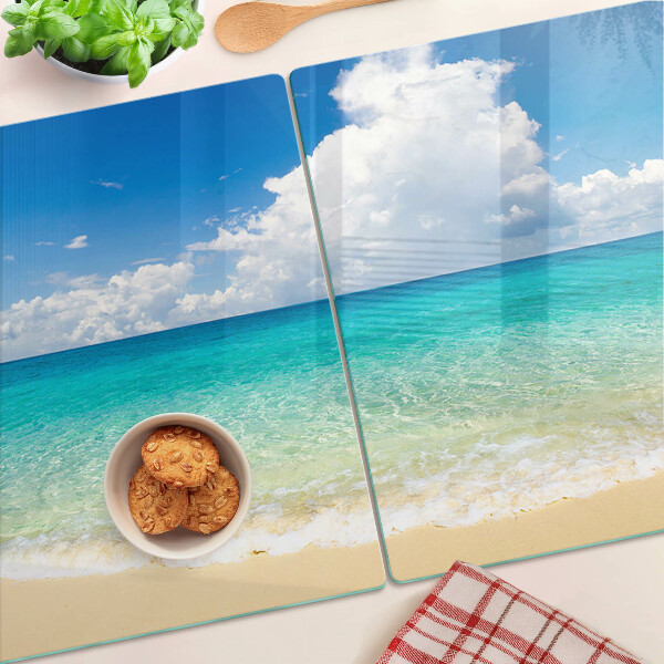 Szklana deska do krojenia Plaża z turkusową wodą i chmurami