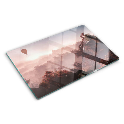 Szklana deska kuchenna Balon na gorące powietrze nad krajobrazem