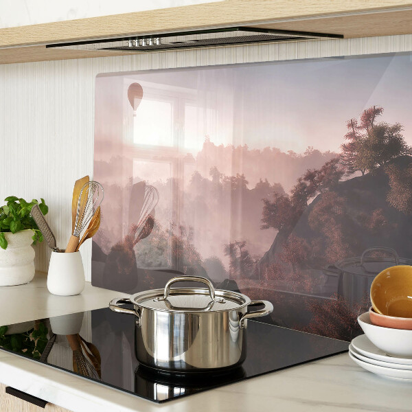 Szklana deska kuchenna Balon na gorące powietrze nad krajobrazem