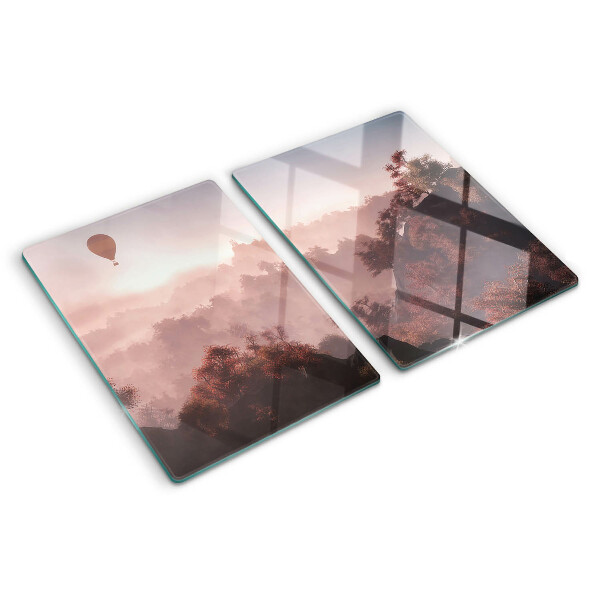 Szklana deska kuchenna Balon na gorące powietrze nad krajobrazem