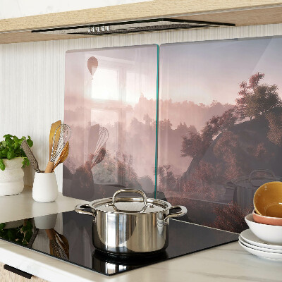 Szklana deska kuchenna Balon na gorące powietrze nad krajobrazem