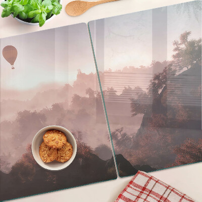 Szklana deska kuchenna Balon na gorące powietrze nad krajobrazem