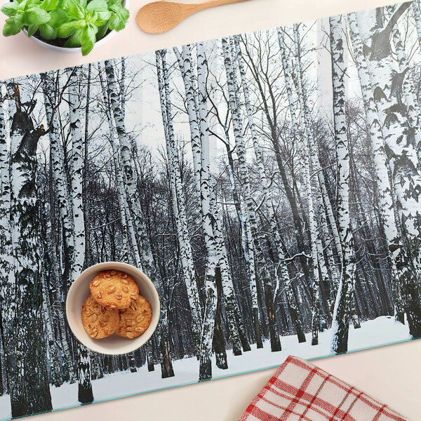 Glazen snijplanken Winterbos met berken
