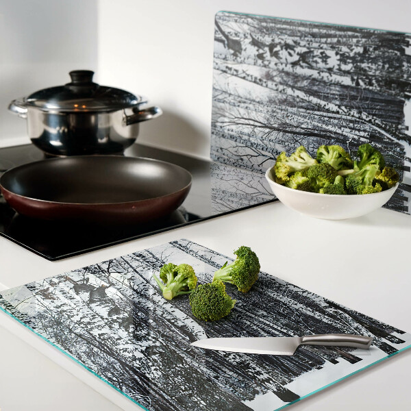 Glazen snijplanken Winterbos met berken