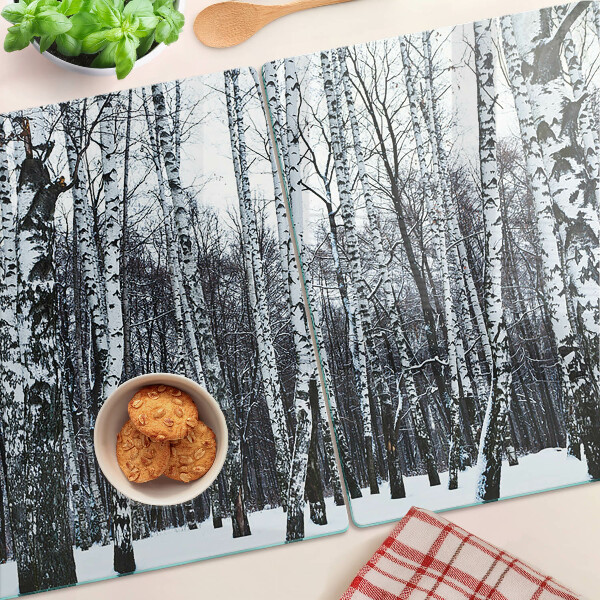 Deska kuchenna szklana Zimowy las z brzozami