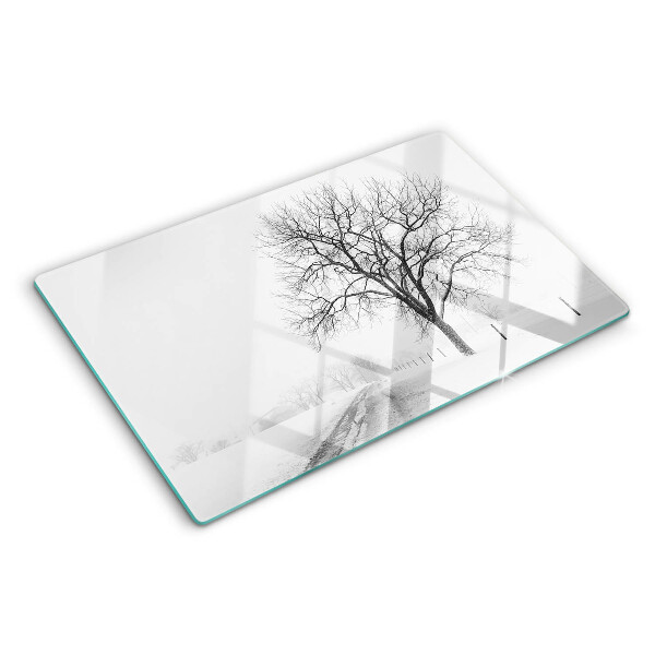 Snijplanken glas Leeg winterlandschap met een boom