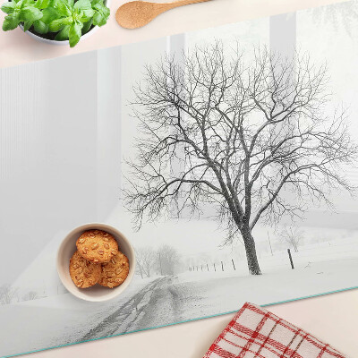 Deska kuchenna szklana Pusty krajobraz zimowy z drzewem