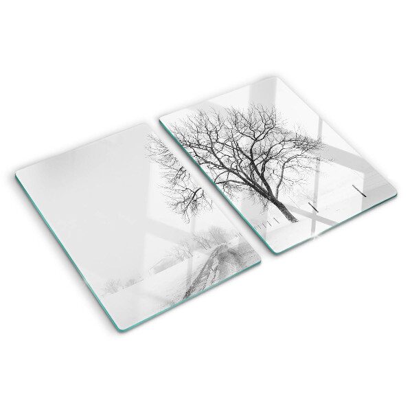 Snijplanken glas Leeg winterlandschap met een boom