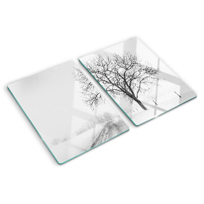 Snijplanken glas Leeg winterlandschap met een boom
