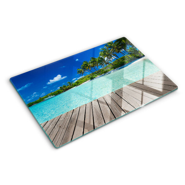 Szklana deska kuchenna Tropikalna plaża z palmami