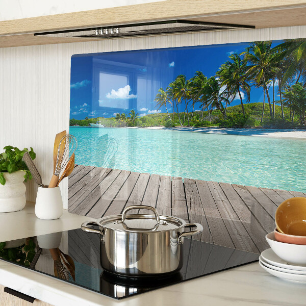 Szklana deska kuchenna Tropikalna plaża z palmami