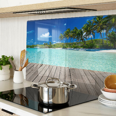 Szklana deska kuchenna Tropikalna plaża z palmami