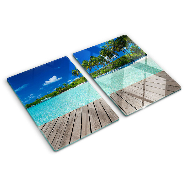 Szklana deska kuchenna Tropikalna plaża z palmami