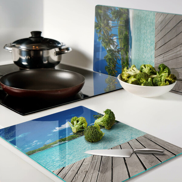 Szklana deska kuchenna Tropikalna plaża z palmami