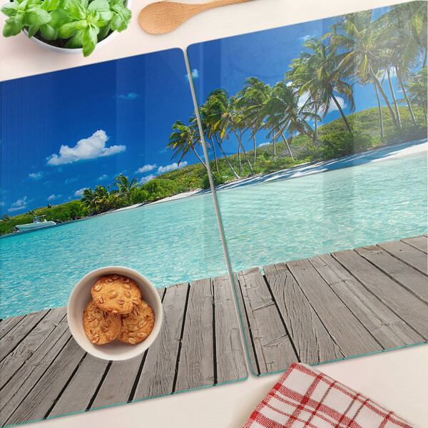 Szklana deska kuchenna Tropikalna plaża z palmami