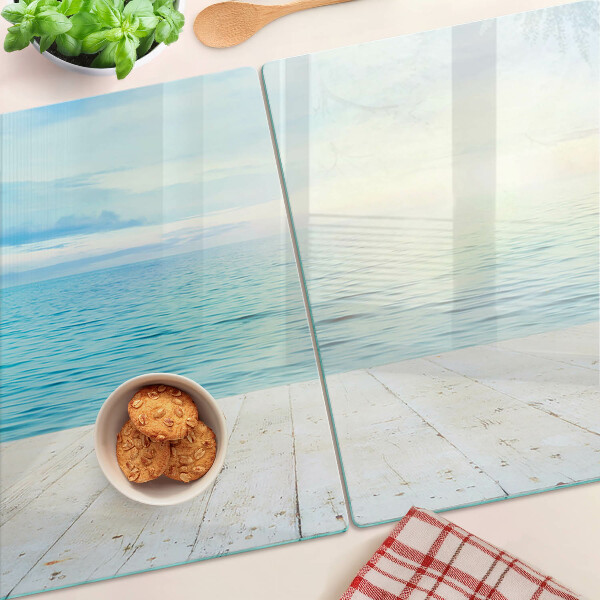 Szklana deska kuchenna Morze i drewniany pomost