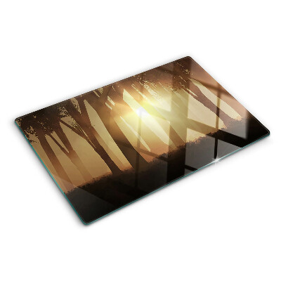 Szklana deska kuchenna Zachód słońca w lesie