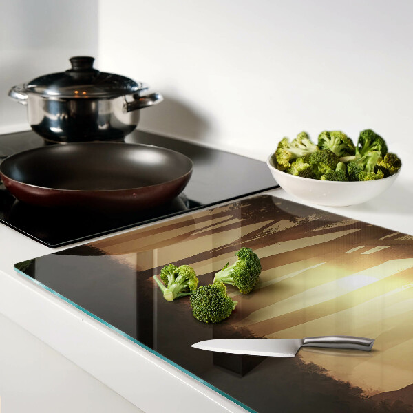 Szklana deska kuchenna Zachód słońca w lesie