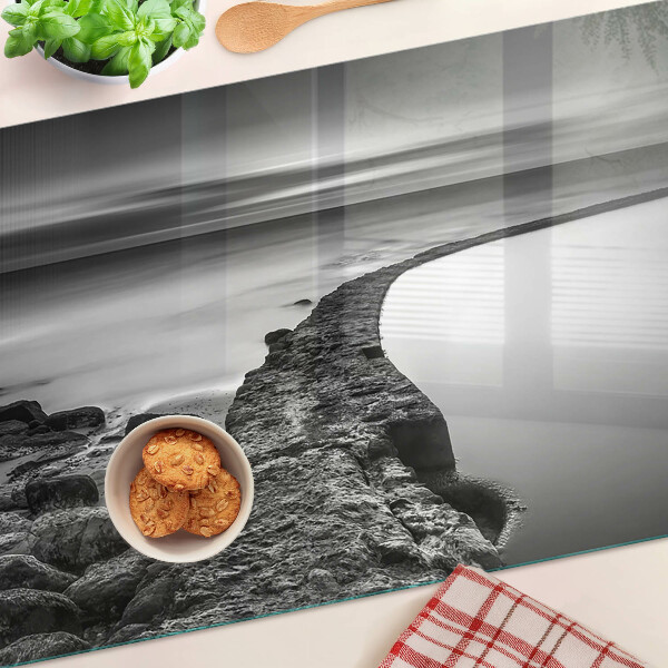 Deska kuchenna szklana Krajobraz nadmorski w odcieniach szarości