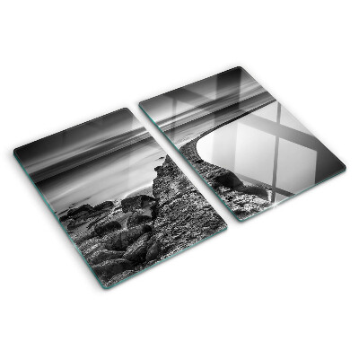 Deska kuchenna szklana Krajobraz nadmorski w odcieniach szarości