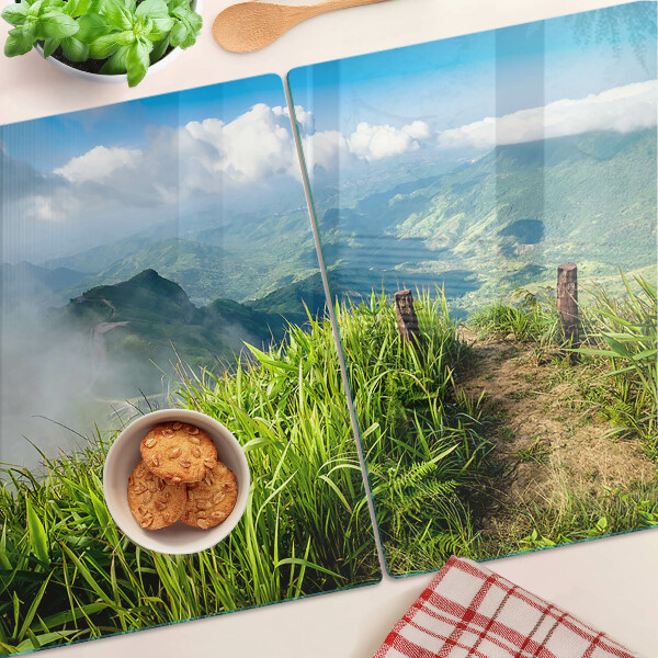 Szklana deska kuchenna Górski krajobraz z zielenią