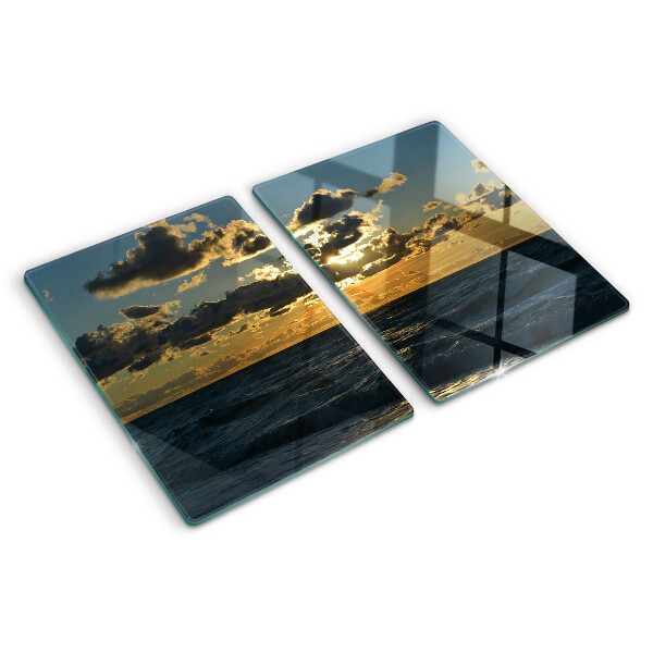 Snijplanken van glas Zonsondergang boven de zee