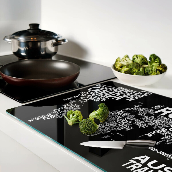 Szklana deska do krojenia Mapa świata z nazwami krajów