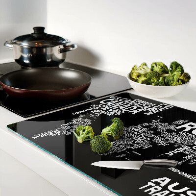 Szklana deska do krojenia Mapa świata z nazwami krajów